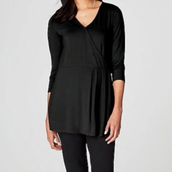 J. Jill‎ Wearever Collection Black Faux Wrap Blouse Womens XS Swing Top Surplice - Picture 2 of 13